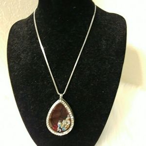 Rhinestone Teardrop Locket Necklace with Charms